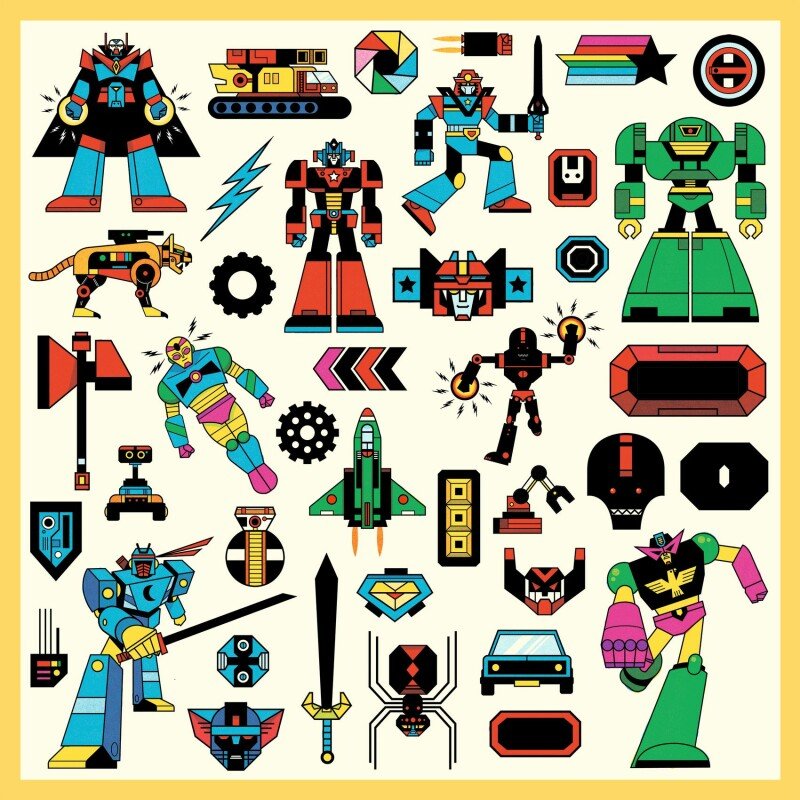 Metallic stickers Robots
